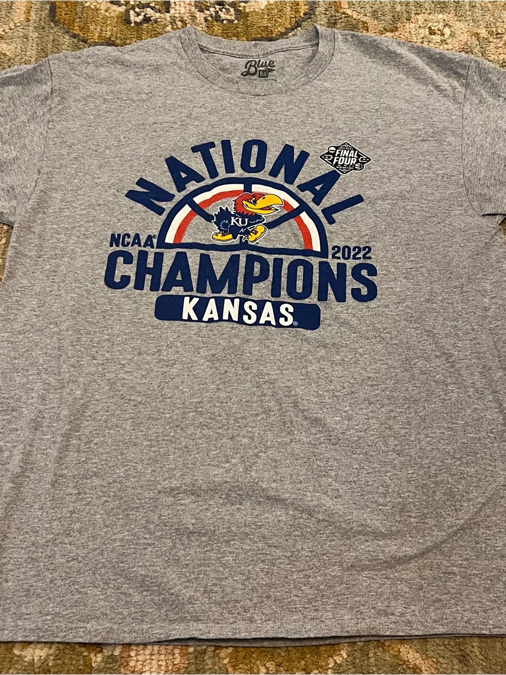 Kansas Jayhawks 2022 National Champions Blue 84 Shirt Size Large Color Grey